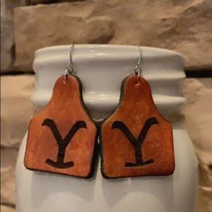 Genuine leather Cow Tag Earrings Yellowstone